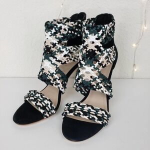 Sandro Agate Green Woven Strap Open Toe High Heel